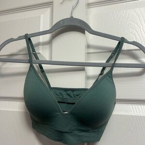 PINK Victoria's Secret Green Bra with Adjustable Straps and Scoop Neckline